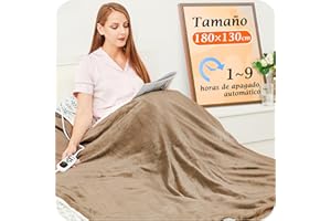MIA&COCO Manta Eléctrica Grande Térmica para Cama 130x180cm 10 Niveles de Calor y Temporizador de Apagado Automático de 1~9 Horas para Protección, Pantalla LED, para Cama Hogar y Oficina, Franela Lavable,Caqui