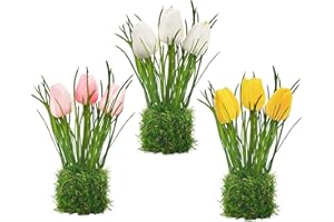 ‎TINA TINA 3 Bündel Künstliche Tulpen wie echt im Gras Nest, Fake Tulpen Kunstblumen‌, Künstliche Blumen‌ Balkonpflanzen Blumenstrauß Osterdeko Karneval Deko Frühlingsdeko für ‌Hochzeit‌ ‌