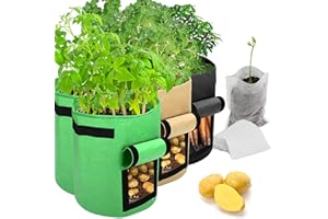 Maylove Lot de 6 sacs de culture de pommes de terre en tissu non tissé avec poignées pour culture de légumes de jardin avec 50 sacs de semis (couleurs mélangées, lot de 6, 35,7 l)