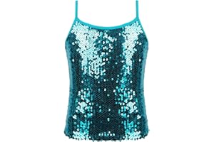 MSemis Mädchen Unterhemd Glitzer Pailletten Tank Top Trägershirt Verstellbare Fasching Party Jazz Oberteil Gold/Silber/Schwarz/Lila/Blau
