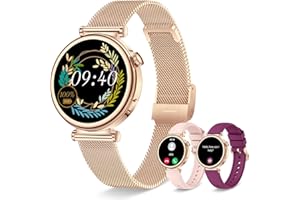 IARET Reloj Inteligente Mujer Pequeño, Smartwatch Mujer Redondo 1.27" 41mm con Llamadas, 3 Correas Pulsera Actividad con 100+ Modos Deportivos Pulsómetro Sueño Cuenta Pasos para Android & iPhone (Oro Rosa)