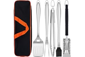 Herogo Set di 6 posate per barbecue, in acciaio inox, con borsa il trasporto, set utensili da barbecue pinza, forchetta, spazzola accessori uomini, regalo Natale