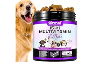 BIEYOC Yecuce 15 in 1 Multivitamin for Dogs, 150 Counts Dog Vitamins and Supplements for Joint Support, Digestion, Heart,Skin, Coat Care,Vitamins A, E, D3, B12, Duck Flavor (150 counts)
