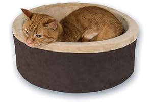 K&H PET PRODUCTS Thermo-Kitty Bed Heated Cat Bed Small 16 Inches Mocha/Tan