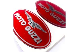 GENERICO MOTO GUZZI Logo Decal Pair of Resin 3D Gel Stickers for Tank or Helmet Red/Silver