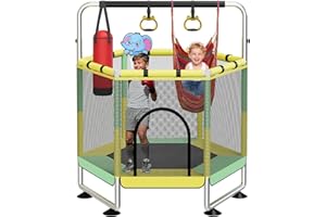 GT GETCO TECH Trampolin Kinder, 150cm Kinder Trampolin Outdoor/Indoor, 200 kg mit Sicherheitsnetz, verbesserte Ringbeine mit Verstellbarer Turnstange, Geschenke für im Alter von 1 bis 8 Jahren