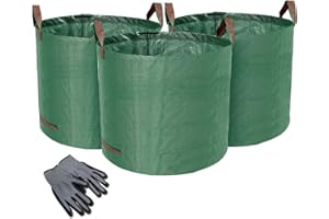 Norjews 3X 120L Gartensack Laubsack Gartenabfallsack, stabil - Gartensäcke für Gartenabfälle, Grünschnittsäcke faltbar, wasserdicht, robust aus Polypropylen-Gewebe 150gsm (inkl. Gartenhandschuhe)
