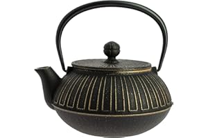 Iwachu Nanbu Tekki Théière Japonaise Kiku Noir/Doré 650 ml, Fer coulé