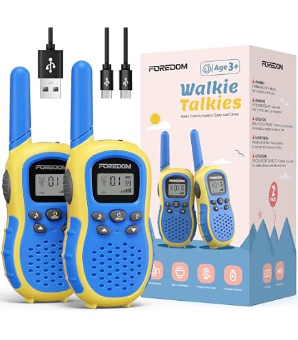 FOREDOM Talkie-Walkie Enfants Rechargeable – Lot De 2 – Longue Portée 3 Km – 8 Canaux – Lampe LED – Cadeau 3-12 Ans