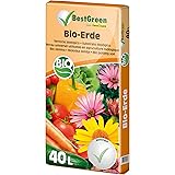 BestGreen Bio-Erde 40 L - torfreduzierte Universalerde - für Zierpflanzen, Gartenpflanzen und Gemüse - mit Bio-Dünger - mit K