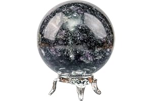 Crocon Boule de Pierre iolite de 45 mm avec support en métal, Boule de Pierres précieuses de Plus de 1400 carats, sphère de guérison, divination Fengshui, décoration d'intérieur, sphère de Cristal
