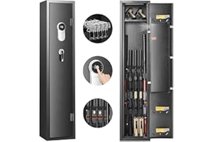 VEVOR Armario para Armas con Cerradura de Huella Dactilar Caja Fuerte para Rifles de Acceso Rápido con Estante Extraíble, Estante para Pistolas para Armas Largas y Pistolas en Casa, 28 x 30 x 138 cm