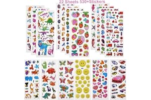 LINKBRO 3D Aufkleber für Kinder Kleinkinder, 22 Verschiedene Blätter 530+ Sticker Set Mädchen mit Dino, Auto, Liebesherzen, Erdbeeren, Briefe | Mitgebsel Kindergeburtstag Gastgeschenke