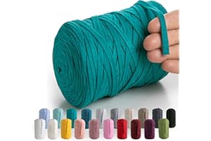 MeriWoolArt® Baumwollgarn Band Grün - 10mm T-Shirt Band Garn für Stricken, Makramee, Häkeln, Weben, Geschenkband - 150 m Baumwollband (Meeresgrün)