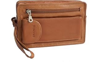 BRANCO - PRÄSENTIERT VON ZMOKA Branco Leder - Exquisite Leder HerrenHandgelenktasche, Herrentasche,Handtasche, Ledertasche, Doppelkammer verfügbar - präsentiert von ZMOKA® (Tan - Natur)