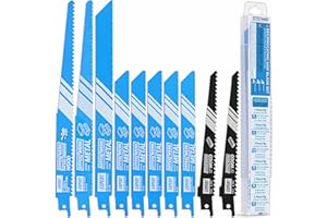 EffektWerk - Reciprocating Saw Blade Set - 10 Pieces - Heavy-Duty HCS Steel Sabre Saw Blades for Wood, Metal & Plastic - 6/10/14/18 TPI