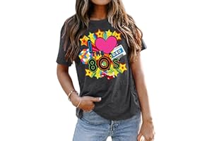 tiorhooe 80s T Shirts Women Retro 80s 90s Theme Party T-Shirt 80s 90s Fancy Dress Costume Outfits Tops