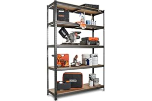 VonHaus Garage Shelving Units - 5-Tier Garage Storage Shelves with 1325KG Capacity - Extra Wide Shelving Units for Storage with Adjustable Layout - Heavy Duty Racking - 180 x 120 x 40 cm