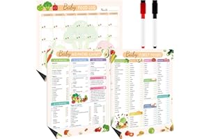 Kklolai 3 Pcs Baby First Food Tracker Magnet Baby Weaning Chart Food Log Checklist Baby Daily Meal Planner Journal Recipes with 2 Dry-Erase Markers for Fridge List (11x14Inch)