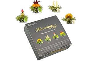 Creano Set di Tè Fiorito "Teelini" in formato di Tazza – 4 Fiori di Tè Bianco e Verde di 4 Varietà Diverse – Regalo Gourmet, Facile da Preparare, Elegante Presentazione