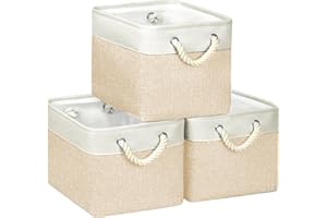 ZLPBAO Grande Set di 3 Scatole per Armadio con 2 Maniglie (32 x 32 x 32 cm), Cubi Portaoggetti Scaffale, Cestino Portaoggetti con Corde per Guardaroba, Armadio, Scaffali