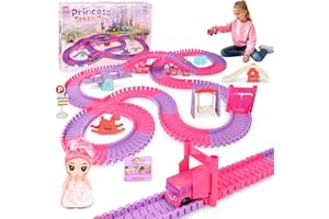 DCSIOIKE Race track Toys for 3 4 5 Year Old Girls, Princess toys with Electric Cars & Princess doll, Car Track Construction Toy Birthday for 3-9 Year Old Girl Kids Gifts (262pc)