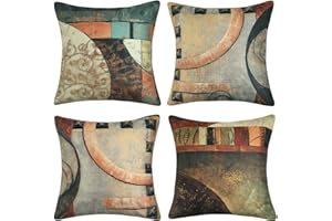 Velvhom Funda de Cojín 45x45 Lino Retro Geometría Fundas Almohadas para Sofá Caso de la Cubierta Decorativa Abstracto Regalo Fiesta para Exterior Sofá Cama Coche Hogar 18 x 18 Inch,4 Piezas