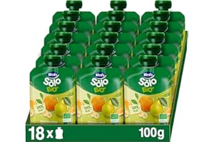 Hero Solo - Bolsitas Ecológicas de Fruta con Plátano, Pera y Naranja, Sin Conservantes, Aditivos, Aceite de Palma, Gluten ni Azúcares Añadidos, A Partir de los 4 meses - Pack de 18 x 100 g