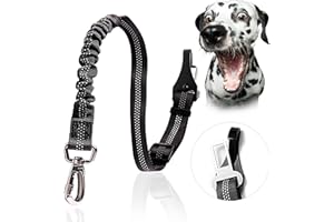 Decyam Dog Seat Belt for car, Strong Durable Dog Car Harness, 60-78cm Adjustable Elastic Bungee Dog Seat Belt for Small, Medium, and Large Dogs, 360° Swivel Attach Won't Twist (Black)