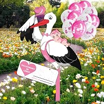 Welcome Home Baby Dekoset – Mit Banner, Storchen-Spiralen, Ballons & Flugzeug-Folienballon (blau)