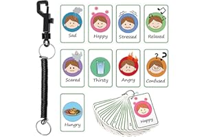 ZONON Needs My Communication Cards, 24 Pieces Feelings and Emotions Flash Card, Feeling Face Card with Spring Rope Lanyard for Men Women Teens Education Party Supplies (Lovely Style)