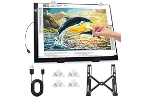Zocelight Bloc lumineux A4 pour adultes, tableau lumineux ultra fin avec support et clip pour accessoires de peinture diamant, boîte lumineuse à 3 niveaux pour dessin, croquis, animation (noir)