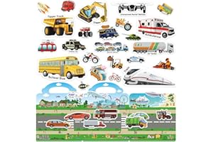 Meafeng 6 Fogli Libro Stickers Bambini Attacca stacca, Riutilizzabili Album Sticker Veicoli 210 Pezzi, Giochi da Viaggio creativi per Bambini e Bambine di 2 3 4 5 6Anni