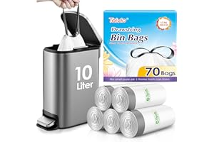 Teivio 10 Liter Small Bin Liners with Tie Tap, 70 Counts Strong Drawstring Pedal Bin Bags Fit 8-10L Trash Can, Waste Paper Bin Bags for Home Office Kitchen Bathroom Bedroom, White Toilet Rubbish Bag