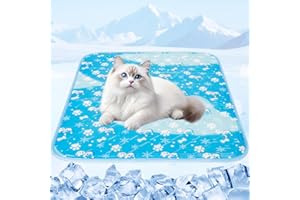 Tsmertor Dog Cooling Mat, Portable 50x40cm Pet Gel Self Cooling Pads Mat for Dogs, Waterproof&Scratch-Resistant, Non-Toxic Sleeping Bed for UK Pets (Blue, Small(50 * 40cm))