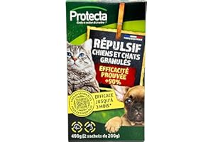 Protecta® - Granulés Répulsifs Chiens & Chats 400g – Anti-Griffures & Marquages Urinaires – Efficacité Prouvée 90% – Protection Jusqu’à 3 Mois – Tous Types de Surfaces – Usage Extérieur