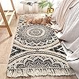 LEEVAN Moroccan Area Rug,Hand Woven Cotton Cream Chic Diamond Printed Throw Rugs Door Mat,Indoor Floor Area Rugs Blanket Compatible Bedroom,Living Room,Children Playroom (2.3 ft x 5.3 ft, Mandala Tufting-Black)