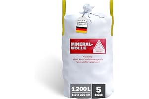D-TACK 5x KMF Big Bag | 140 x 220 cm inkl. Hebeschlaufen | Mineralwollsack aus PP-Gewebe | UV-stabilisiert | Säcke für Mineralfaserabfälle, Glaswolle und Isolierwolle | 1 m³ | 1200l