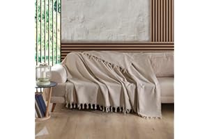 Milam London 100% Cotton Large Throw For Sofas | Beds | Settees | Bed Throw Double Size | Sofa Throws Large 2 Seater | Cotton Blanket | 200 x 230 cm Beige