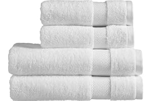 Christy Refresh Bath Towel Set | Set of 4 | 2 Bath 2 Hand | Quick Dry | Gentle Pastel Tones | Soft Absorbent Bathroom Towels | 100% Cotton 550GSM | White