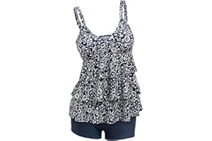 ECUPPER Womens Tankini Sets Swimsuits Ruffled Flounce Printed Swim Tops and Shorts 2 Piece Plus Size Swimming Costume