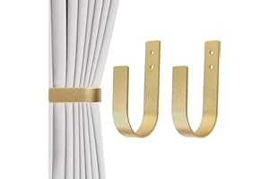 OCIOLI 2 Pack Curtain Tie Backs & Holdbacks - Solid Aluminum U-Shaped Wall Mounted Drapery Hooks Holder, Modern Durable Curtain Tiebacks for Living Room Bedroom Curtains & Draperies (2, Gold)
