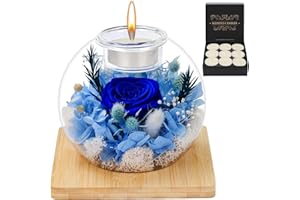 MestectPET Ewige Rose im Glas und Duftkerzen Geschenkset, konservierte Rose Blume Geburtstags Muttertag Valentinstag Jahrestag Weihnachten Geschenke für Mama Freundin Ehefrau Frauen (Blau)