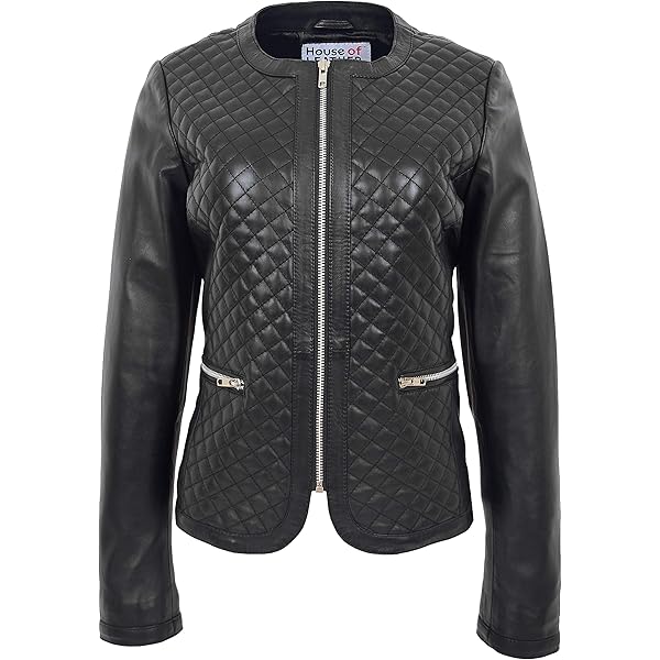 A1 FASHION GOODS Collarless Leather Jacket For Womens Cross Stitch