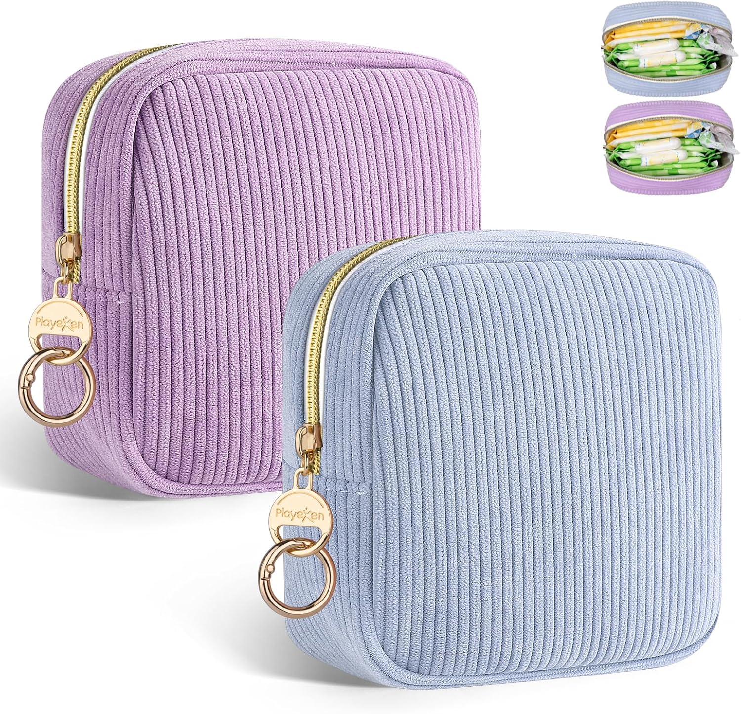 Neceser Compresas 2 Bolso de Almacenamiento para Compresas Algodon Tampones Bolsa Menstrual con Cremallera de Servilletas Sanitarias Bolsas Portátil para Mujers Regalo Adolescentes Niña(Violeta&Azul)