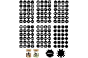 SVUPUE Etykiety na przyprawy, okrągłe, 144 sztuki, samoprzylepne, do kuchni, słoików na przyprawy, słoiki na dżemy, czarne