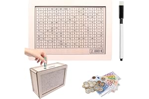 Y.A. LOTUS Tirelire avec Compteur pour 2000 Euros, marquage Amovible en Bois – Caisse à Monnaie réutilisable avec Cible à Cocher