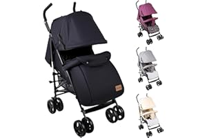YALION Pushchair Buggy Travel Buggy Small Foldable 5 Reclining Positions Leg Warmer Shopping Basket Sun Canopy 360° Wheels Children's Buggy up to 15 kg Black