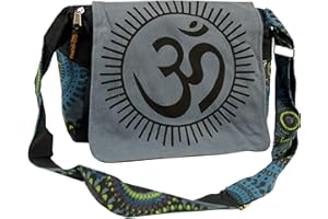 Guru-Shop Bolso de Hombro, Bolso Hippie, Goa OM Bolsa - Verde, Unisex - Adultos, Algodón, 23x28x12 cm, Bolsas de Hombro