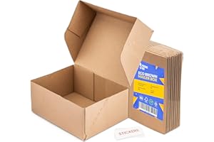 Packaging Hero 8" x 6" x 3" Corrugated Cardboard Mailing Boxes, shipping boxes, packing boxes, small parcel postal boxes, e-commerce boxes with free clear round stickers (Pack of 10)